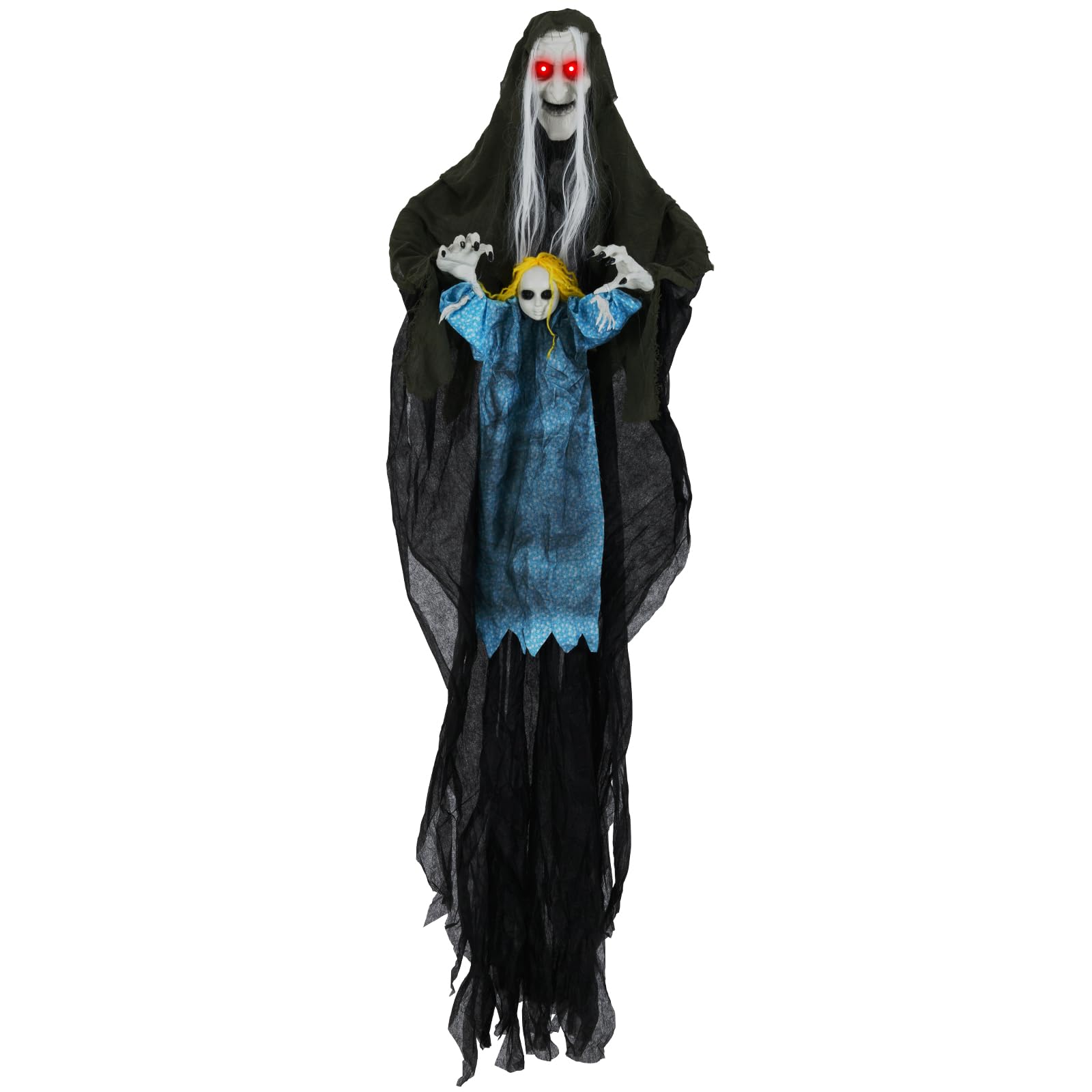 Décoration d'Halloween à suspendre Tangkula, sorcière tenant une fille fantôme avec sons effrayants, activée par le son